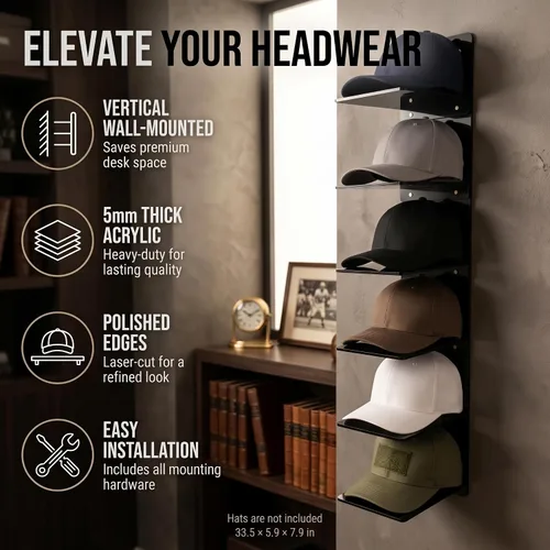 Vista 7 de OnDisplay - Estante de acrílico para sombreros, montaje en pared, para Negro