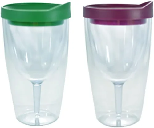 Vista 3 de Southern Homewares Vaso de vino – 10 onzas de acrílico de doble pared aislada con merlot y bebida verde a través de la tapa, vino 2Go!, tapa verde