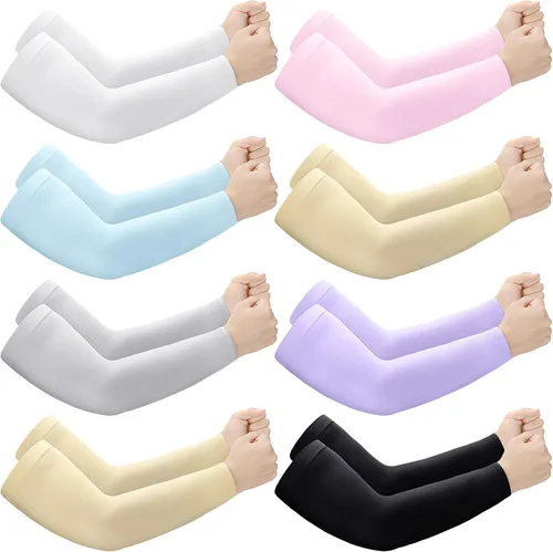 Vista 7 de Janmercy 8 pares de fundas protectoras delgadas para piel de ancianos, mangas protectoras para el brazo Beige