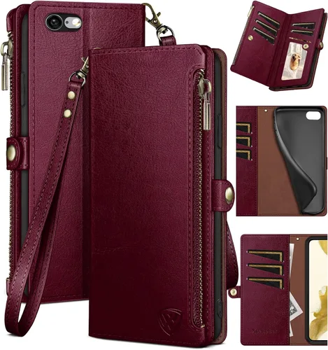 Vista 13 de XcaseBar Funda tipo cartera para iPhone 6S Plus/6 Plus de 5.5 pulgadas con cremallera para tarjetas de crédito, libro con tapa, funda de piel