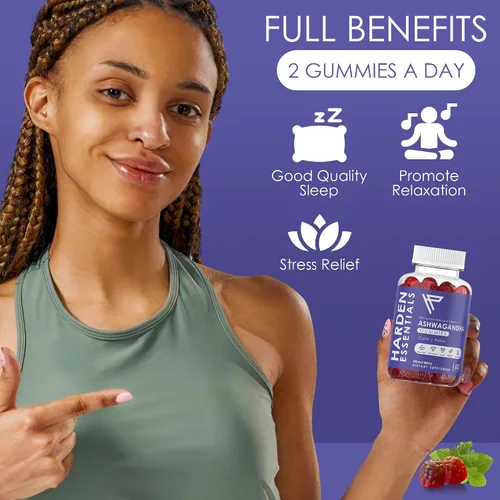Vista 7 de KSM-66 Ashwagandha Gummies 750mg por gomita – 1,500 mg por porción – Apoyo al estrés y cortisol – con bálsamo de limón y vitamina D – 60