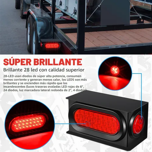 Vista 2 de LINKITOM Kit de cajas de acero de montaje soldado con luces traseras LED ovaladas de 6 pulgadas y luces laterales redondas LED rojas de 2 pulgadas