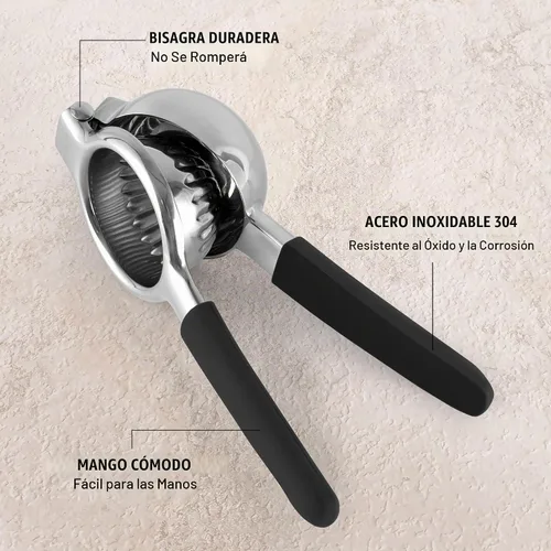 Vista 4 de Zulay Kitchen Exprimidor de limón de acero inoxidable, antideslizante, diseño ergonómico con cuenco exprimidor sólido y resistente, exprimidor negro