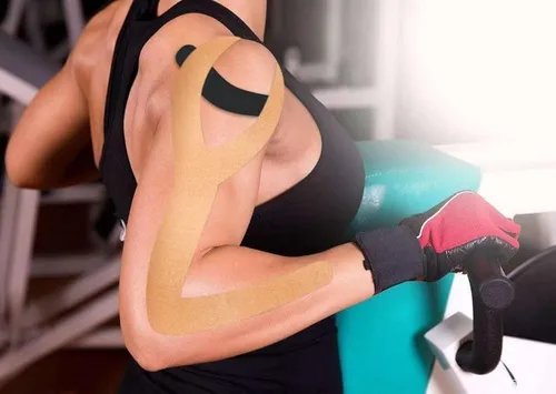 Vista 4 de Deilin Cinta de kinesiología, cintas deportivas terapéuticas elásticas para rodilla, hombro y codo, cinta corporal para levantar y levantar, Beige