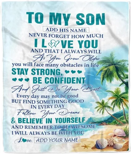 Vista 7 de Manta Personalizada "To My Son" de Mamá y Papá Regalos para Hijo que Va a la Universidad Cumpleaños Graduación Navidad Regalo Personalizado Manta