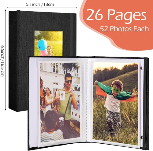Vista 2 de Yeaqee Paquete de 20 álbumes de fotos de 4 x 6 pulgadas, cubierta de lino, libro de recuerdos con ventana frontal, 26 páginas transparentes con Negro