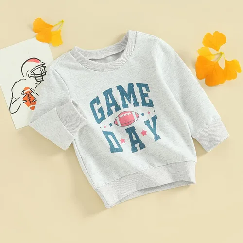 Vista 3 de Dcohmch Sudadera de manga larga con estampado de letras de rugby para bebé, ropa de otoño para niño y niña