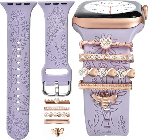 Vista 10 de Correa de Reloj con Adornos (Correa Incluida), Compatible con Correa de Apple Watch 38mm 40mm 41mm 42mm(S10), Accesorios de Correa de Silicona