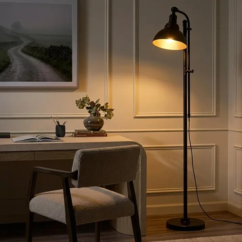 Vista 8 de Brightech Dylan - Lámpara de pie industrial para salas de estar y oficinas, luz LED brillante, encantadora lámpara de pie de granja, lectura