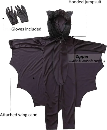 Vista 6 de Seawhisper Disfraces de murciélago de Halloween para niños, talla 4-14