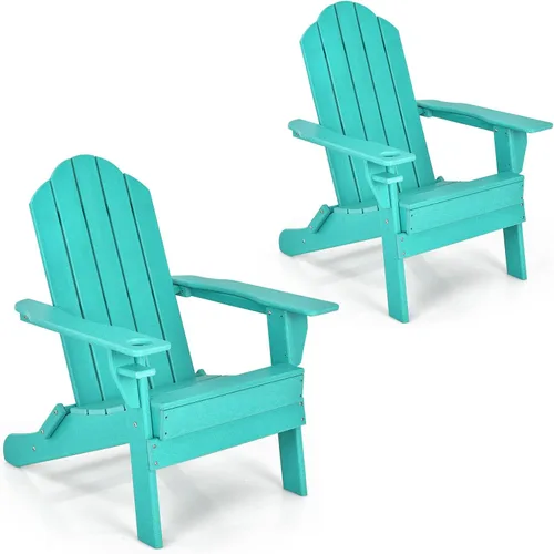 Vista 25 de Giantex Adirondack - Silla plegable para exteriores, silla de patio resistente a la intemperie de HDPE con soporte integrado para tazas, silla