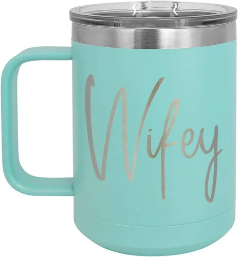 Vista 9 de WIFEY B Negro 15 oz taza de café w/tapa superior deslizante Taza de café de viaje aislado Ideas de regalo de cumpleaños o Navidad de mujeres