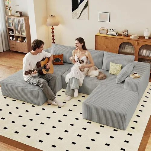 Vista 56 de Sofá seccional Cloud de 96 pulgadas, sofá deshuesado para sala de estar, sofá modular con asiento profundo, sofá de pana cómodo y esponjoso con Negro
