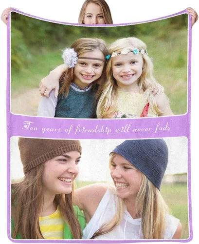 Vista 17 de D-Story Manta personalizada con texto fotográfico, manta de franela personalizada para Navidad, cumpleaños, San Valentín, para parejas, familiares