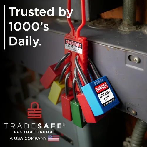 Vista 6 de TRADESAFE Juego de cerraduras de bloqueo - 7 candados iguales con llave roja, 2 llaves por cerradura, cerraduras Loto compatibles con OSHA