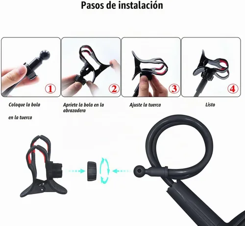 Vista 5 de Soporte para teléfono celular, soporte perezoso universal para teléfono móvil, clip de brazo largo de cuello de cisne flexible (negro)