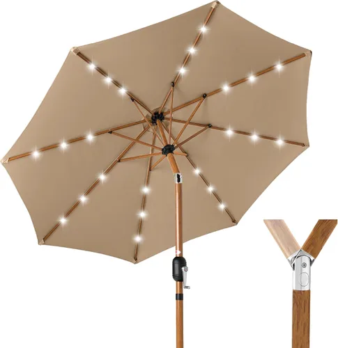 Vista 48 de Best Choice Products Sombrilla de Patio Solar de Poliéster con Luz LED de 10 pies con Ajuste de Inclinación y Tela Resistente a los Rayos UV - Gris