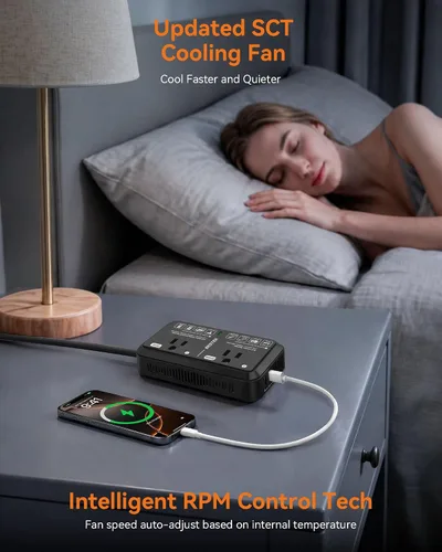 Vista 9 de Adaptador de enchufe de viaje europeo de 220 V a 110 V Convertidor de voltaje de EE. UU. a Europa 2000 W Convertidor de voltaje de viaje con 2 Negro