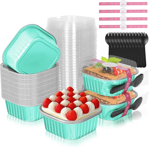 Vista 12 de Paquete de 40 mini moldes para pasteles de 10 onzas con tapas Negro