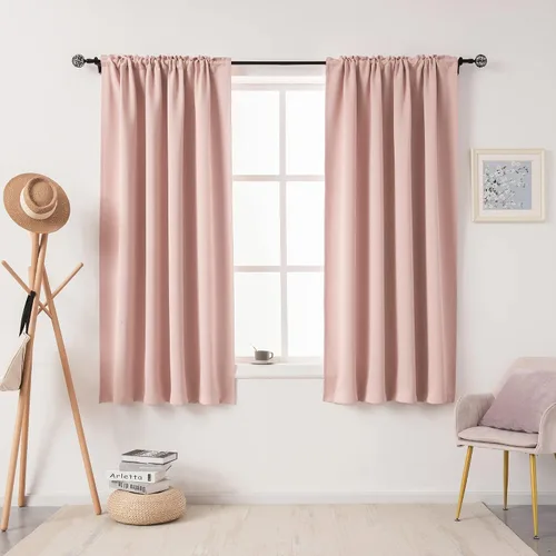 Vista 29 de DUALIFE Cortinas opacas de 45 pulgadas de largo, 2 paneles para ventanas pequeñas de dormitorio, aislamiento térmico, bolsillo para barra, cortinas