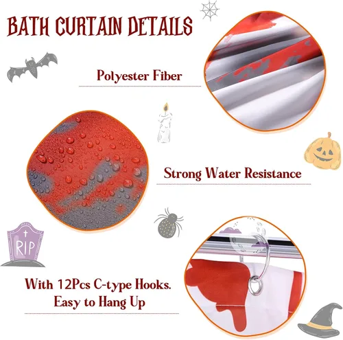 Vista 4 de Hahafelt Juego de 7 cortinas de ducha sangrientas de Halloween con Horror Help Me, cortina de baño de mano de sangre en forma de U, cubierta