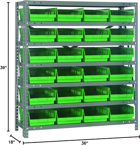 Vista 535 de Quantum QSBU-245BK Heavy Duty Shelving Unit with (7) Shelves and (24) QUS245 Black Bins for Garage Warehouse Storage Distribution 400 lb Load