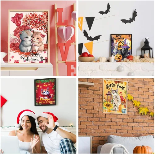 Vista 4 de Sinmoe 12 piezas de arte de diamantes de San Valentín DIY 5D Cat Diamond Painting Kits para adultos, pinturas de diamantes para niños, padres, niños