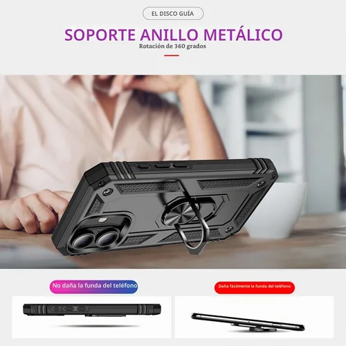 Vista 6 de Korecase Funda de teléfono para iPhone 16 con anillo de soporte, grado militar, a prueba de golpes, cuerpo completo, protección resistente para Negro
