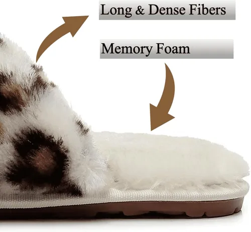 Vista 4 de Crazy Lady Women's Fuzzy Fluffy House Slippers Cute Plush Memory Foam Shoes Cross Band Indoor Outdoor Open Toe Sandals