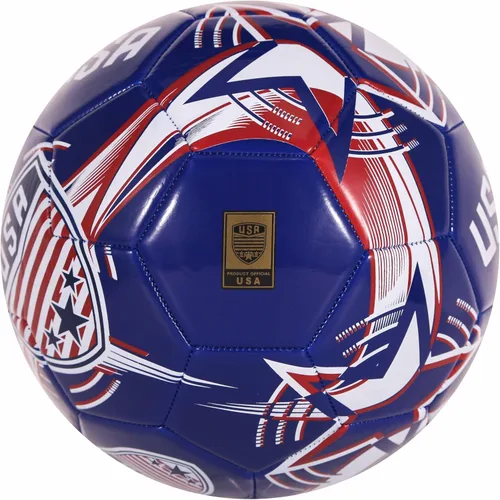 Vista 2 de CLASICO Balón de fútbol de Estados Unidos, tamaño 5, con base azul intenso y colores rojo y blanco, incluye bomba y aguja, para edades de 14 años