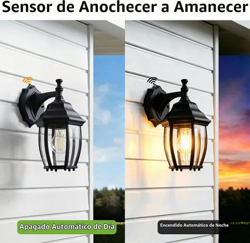 Vista 2 de LIT-PaTH Farol de pared para exteriores del atardecer al amanecer, aplique de pared como accesorio de iluminación de porche con base mediana E26