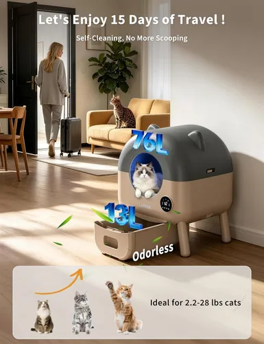 Vista 2 de Aptliton Caja de arena automática para gatos autolimpiante, gran capacidad