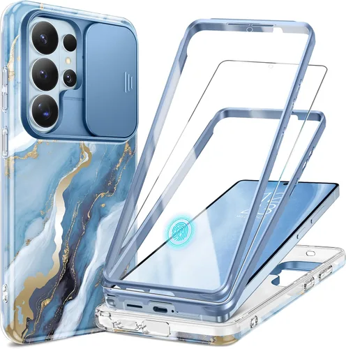 Vista 18 de GVIEWIN para Samsung Galaxy S23 Ultra Funda con cubierta deslizante para cámara, [Protector de pantalla incorporado] [2 Marcos frontales] Funda