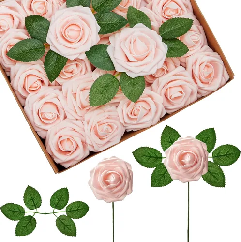 Vista 16 de InnoGear Flores artificiales, paquete de 50 unidades, rosas artificiales de espuma negras con tallos a granel para decoración, ramos de boda DIY