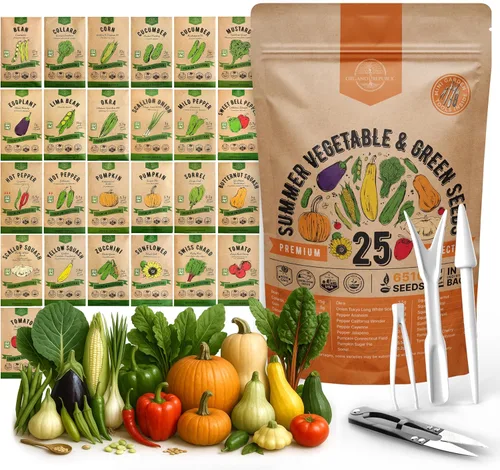 Vista 7 de Paquete de variedad de 25 semillas de vegetales y frutas de verano - más de 1,870 semillas autóctonas sin OMG para jardinería en interiores
