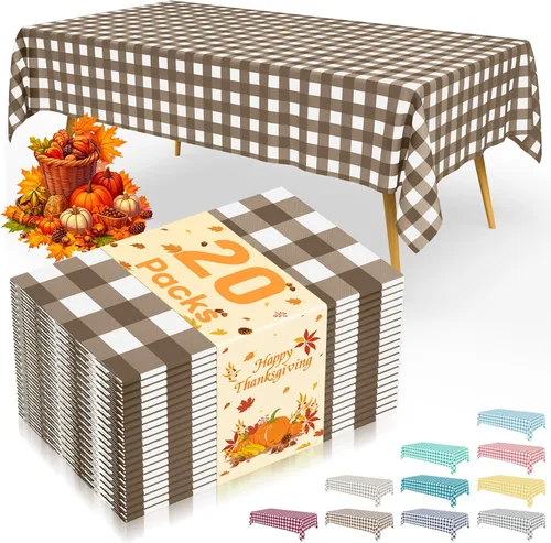 Vista 30 de Smiry 8 paquetes de manteles desechables Gingham, 54 x 108 pulgadas, manteles de plástico impermeables rectangulares en diseño a cuadros