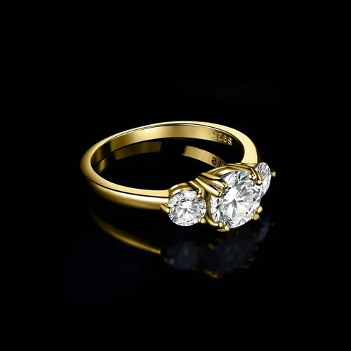 Vista 3 de JewelryPalace Classic 3 Stones Cubic Zirconia Engagement Rings for Women, 925 Sterling Silver 14K Gold Plated Promise Ring for Her, Round Cut