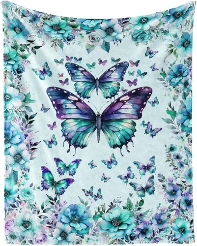 Vista 12 de Manta de mariposa de 40 x 30 pulgadas, franela con temática de mariposas lindas y coloridas, manta suave para siesta en el hogar, oficina