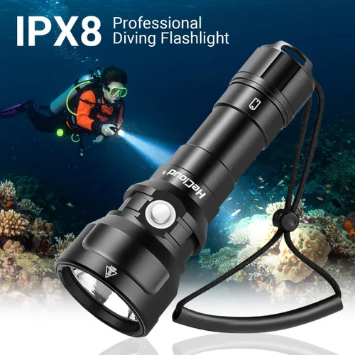 Vista 7 de Linterna de buceo de 873 pies de profundidad, linterna submarina para seguridad de buceo, luz de buceo, recargable IPX8 impermeable, 3 modos