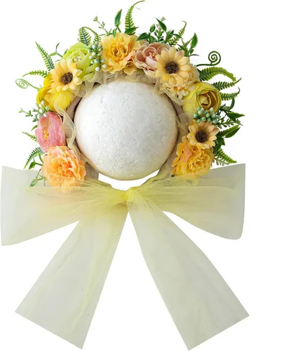 Vista 4 de Accesorios de fotografía para recién nacidos, niños y niñas, sombrero floral para fotos de bebé