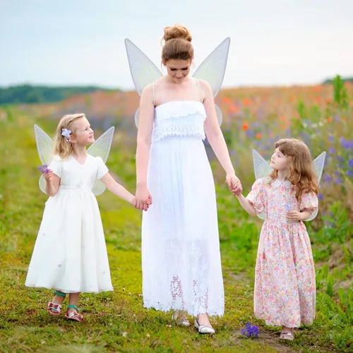 Vista 2 de Little World Alas de hada alas de mariposa para niñas disfraces de princesa con alas de ángel brillantes para niños y mujeres vestido de fiesta