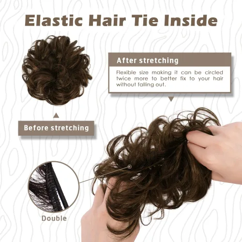 Vista 3 de BARSDAR Extensión de moño de cabello lacio marrón + coletero de cabello humano