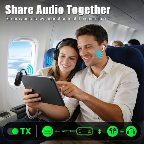 Vista 5 de Receptor transmisor Bluetooth 6.0 actualizado 2026 Pro - Adaptador 2 en 1 Negro