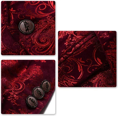 Vista 6 de SWOTGdoby Traje formal Tuexdo dorado Jacquard Slim Fit 2 piezas traje conjunto chaqueta pantalones para boda fiesta de graduación