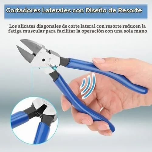 Vista 8 de TU-728 Cortadores de puerta empotrados - Alicates diagonales azules portátiles para varios cables