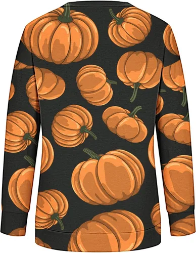 Vista 5 de Camisetas de Halloween para mujer, con estampado novedoso, de manga larga, casual, cuello redondo, ropa de otoño