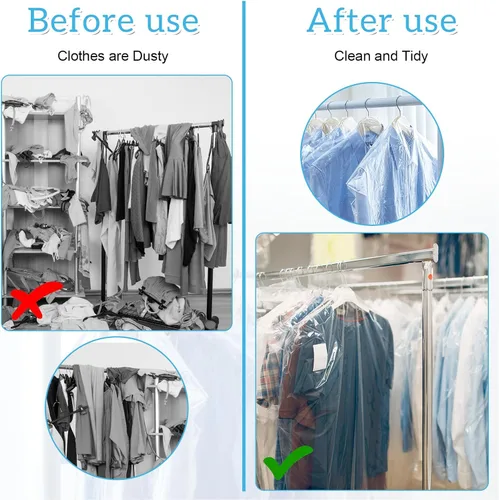 Vista 2 de Paquete de 100 bolsas de ropa para colgar ropa, bolsas de plástico para limpieza en seco, fundas de ropa transparentes para tintorería