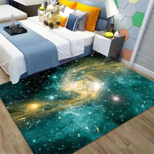 Vista 26 de Alfombra de espacio exterior para habitación de niños, 3 x 5 pies, alfombra Galaxy para dormitorio de niños, suave, antideslizante, sistema solar