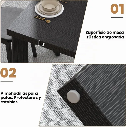 Vista 7 de Bigbiglife Mesa de comedor de 63 pulgadas para 6, mesa de comedor para interiores y exteriores con patas de madera, mesa de cocina con mesa grande