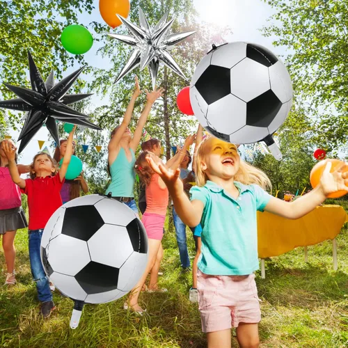 Vista 6 de 6 globos de fútbol, 3 globos de papel de aluminio con forma de estrella puntiaguda para decoraciones de fiesta de fútbol, globos de Mylar de fútbol